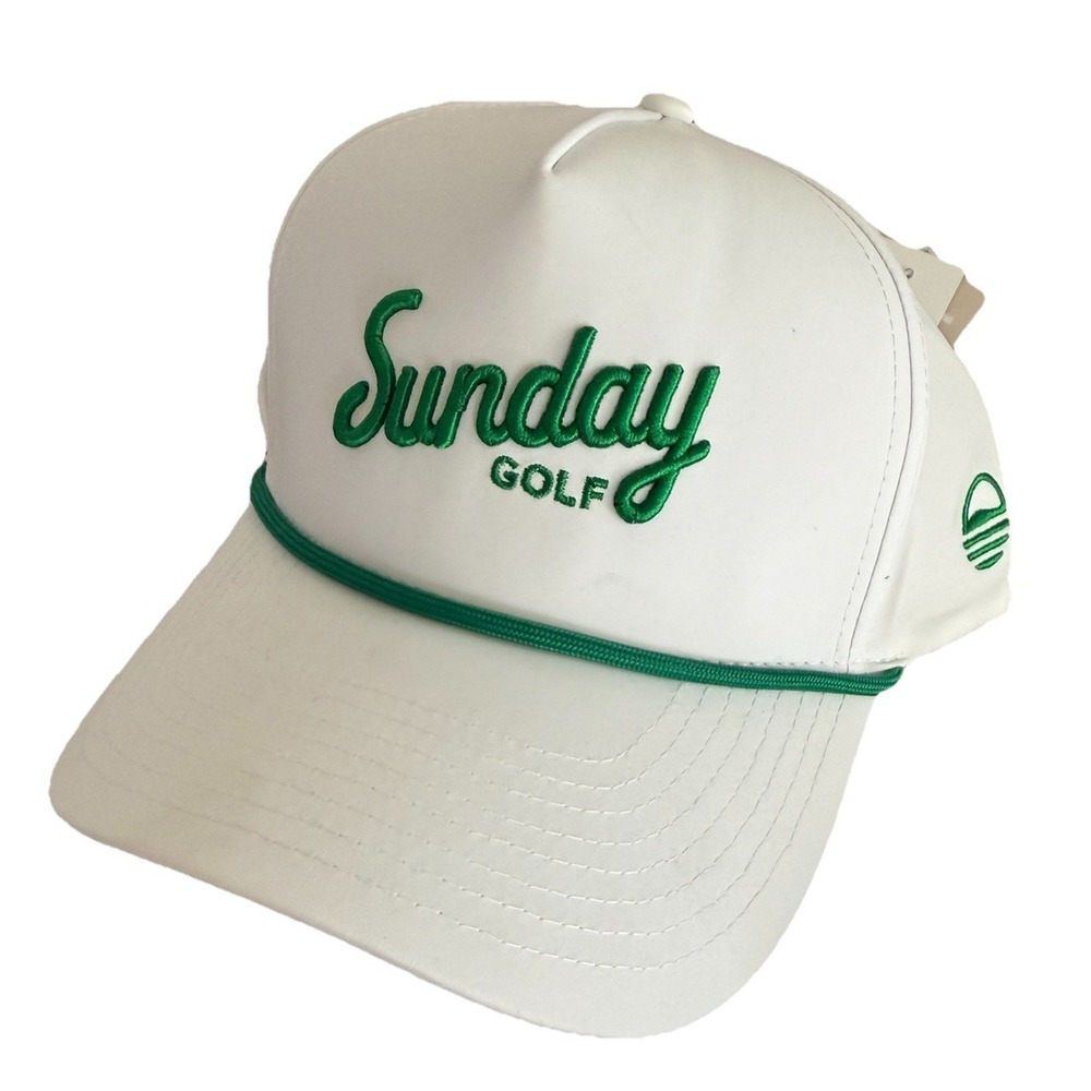 Sunday Golf White Hat Cap with Green Rope Fringe Adjustable Snapback NWT Unisex